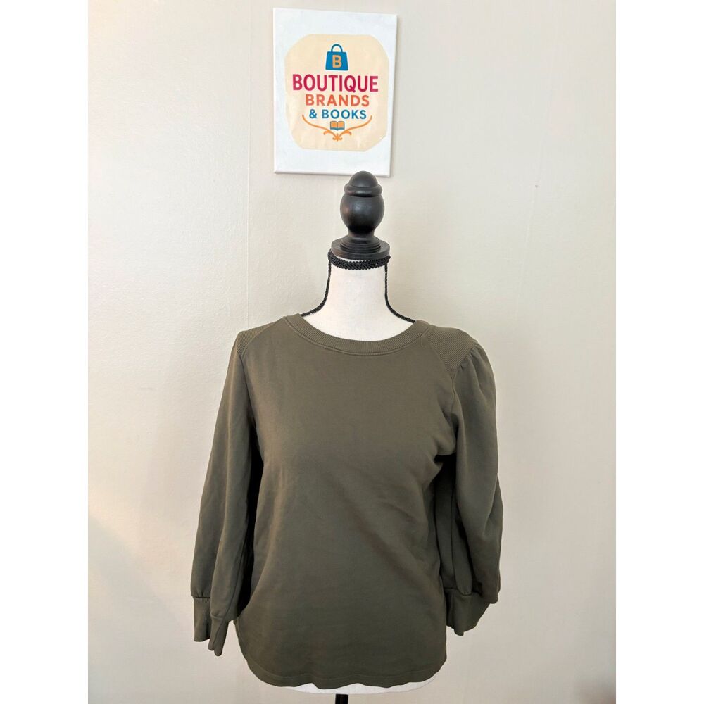 Michael Stars Olive Green Puff Sleeve Sweatshirt Top Size S